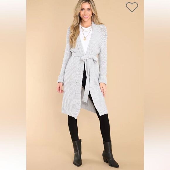 Miracle Relax More Grey Midi Cardigan Tie Chunky Knit M/L - Picture 4 of 13
